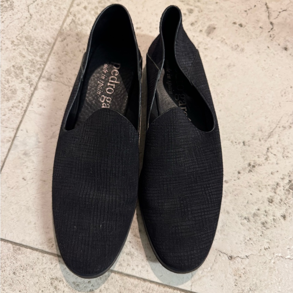 Pedro Garcia Blue Slip-Ons with Textured Fabric and Rounded Toe